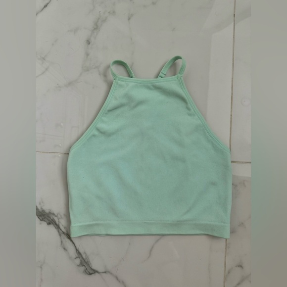 Forever 21 Women High Neck Ribbed Knit Adjustable Strap Cropped Tank Top Size L - Picture 2 of 3